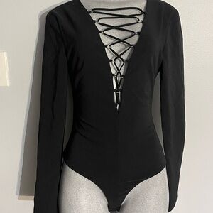Zara Black Lace-Up Bodysuit